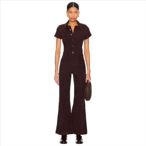 NWOT Rolla's Eastcoast Flare Corduroy Jumpsuit in Fig -  M - Picture 1 of 4